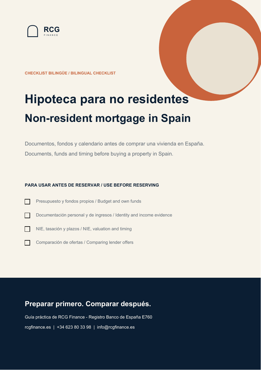 Portada de la checklist bilingüe de hipoteca para no residentes
